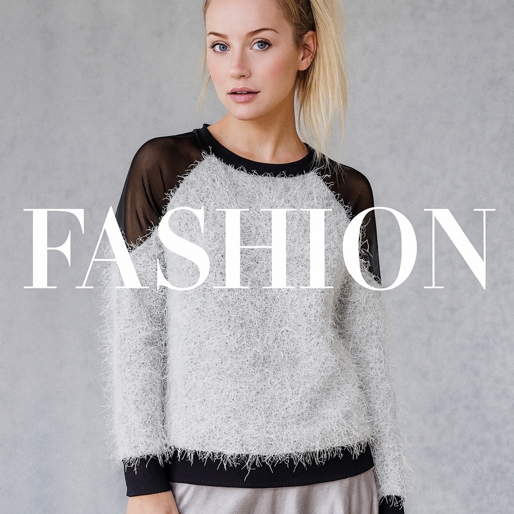 Textured Holiday Black/SilverGrey Eyelash Textured Sweater Sheer panel Sz S-M